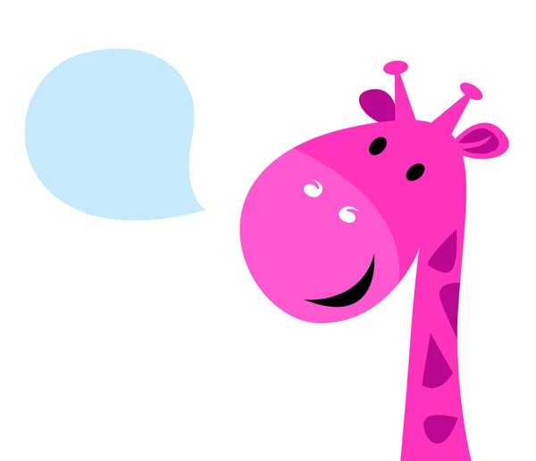 Schattige roze pratende giraffe geïsoleerd op wit — Stockvector