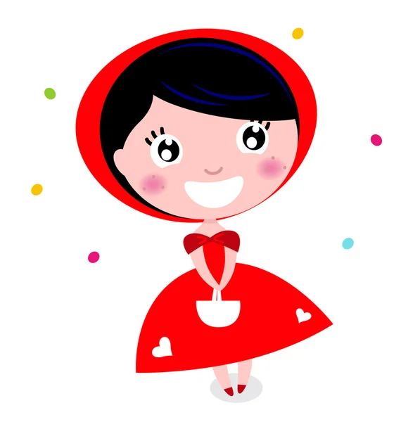 Cute little red riding hood isolated on white — Stock Vector