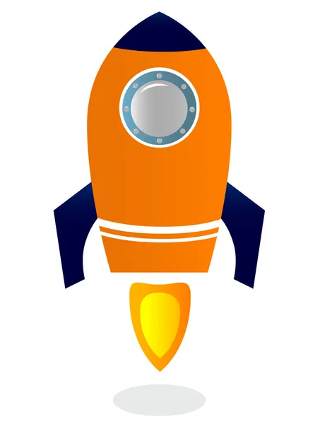 Barco cohete aislado en blanco (azul y naranja  ) — Vector de stock