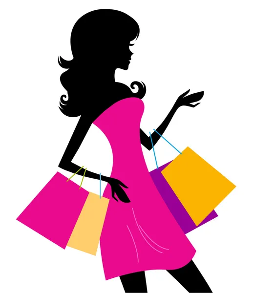 Žena nakupování silueta izolovaných na bílém — Stockový vektor