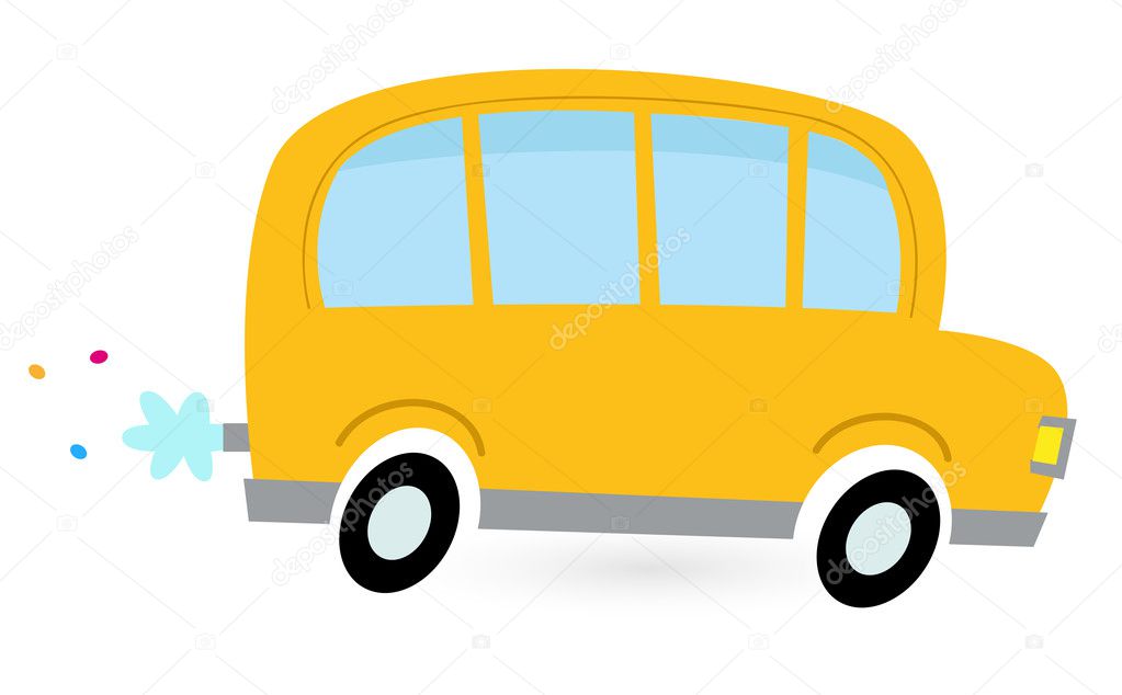 Yellow cartoon school bus isolated on white