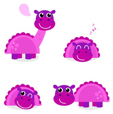 Cute pink dinosaur set isolated on white clipart