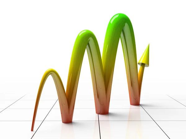 Gráfico de negocio mostrando ganancias y ganancias 3D renderizado — Foto de Stock