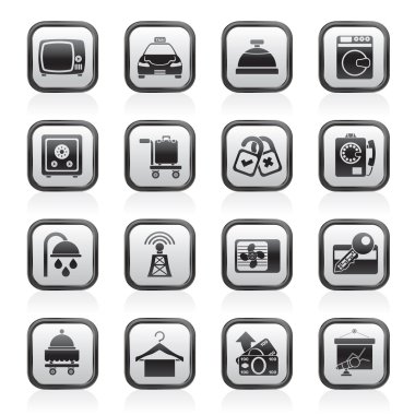 Hotel and motel room facilities icons clipart