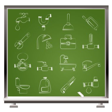 Plumbing objects and tools icons clipart