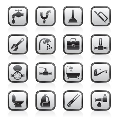 Plumbing objects and tools icons clipart