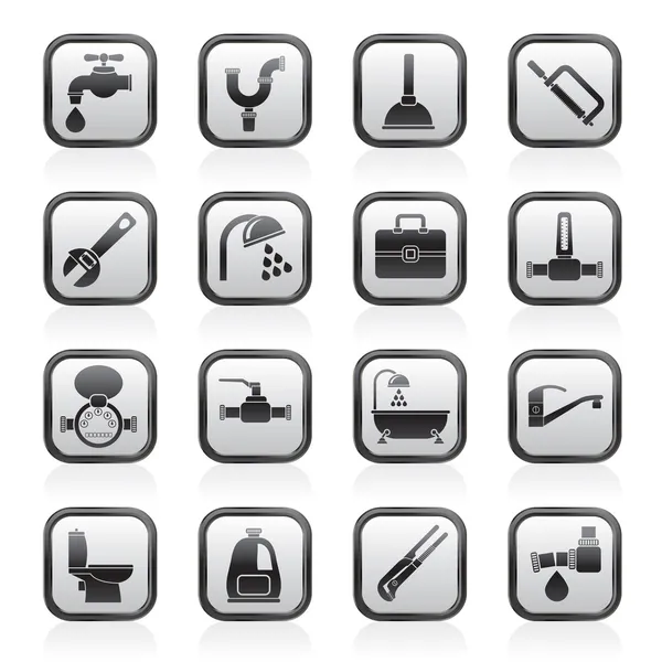 Objetos de fontanería e iconos de herramientas — Vector de stock