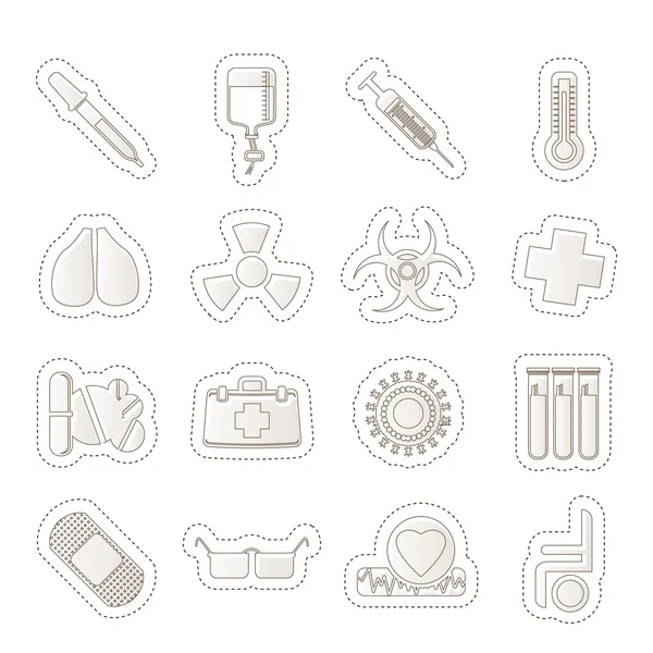 Colección de iconos de temática médica y señales de advertencia — Vector de stock