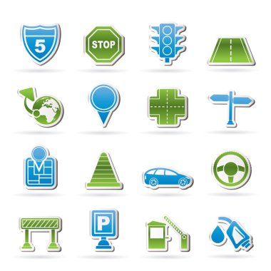 Traffic, road and travel icons clipart