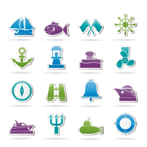 Iconos marinos, marítimos y náuticos — Vector de stock