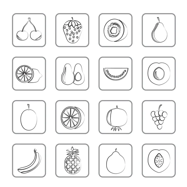 Different kind of fruit and icons — Stock Vector