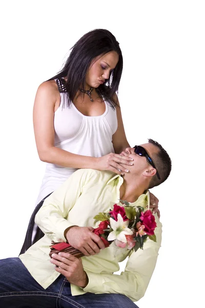 Glückliches Paar im Stehen - weißer Hintergrund — Stockfoto