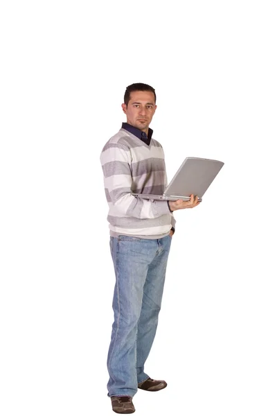 Empresario posando con su portátil — Foto de Stock