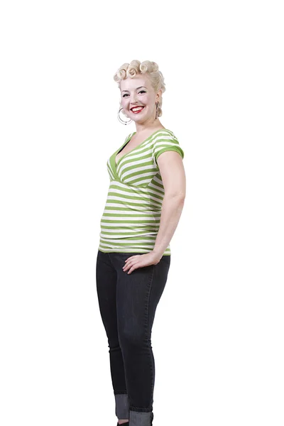 Žena v šatech pin-up představovat - Izolovaný — Stock fotografie