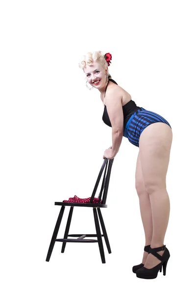 Kvinna i pin-up baddräkt poserar - isolerade — Stockfoto