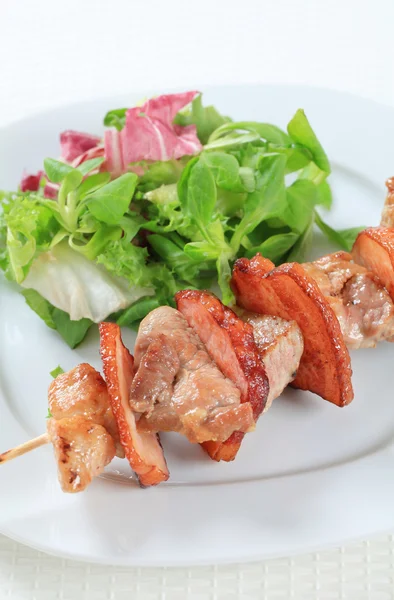 Шашлык из свинины с салатом — стоковое фото