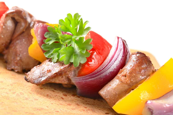 Chicken liver and vegetable skewer Stock Photo