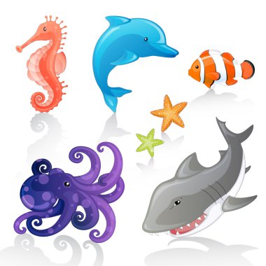 Set of Vector Cartoon Sea Creatures clipart