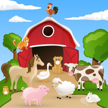 Vector Farm with animals clipart