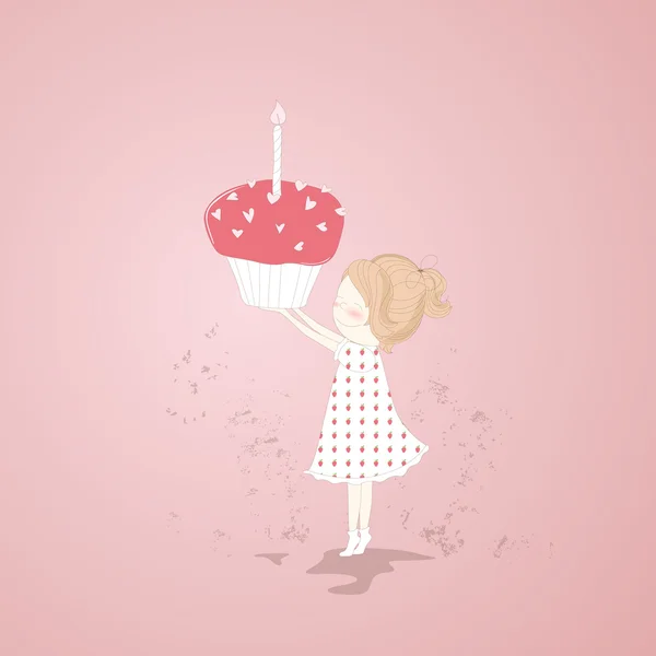 Девушка с праздничным тортом — стоковый вектор