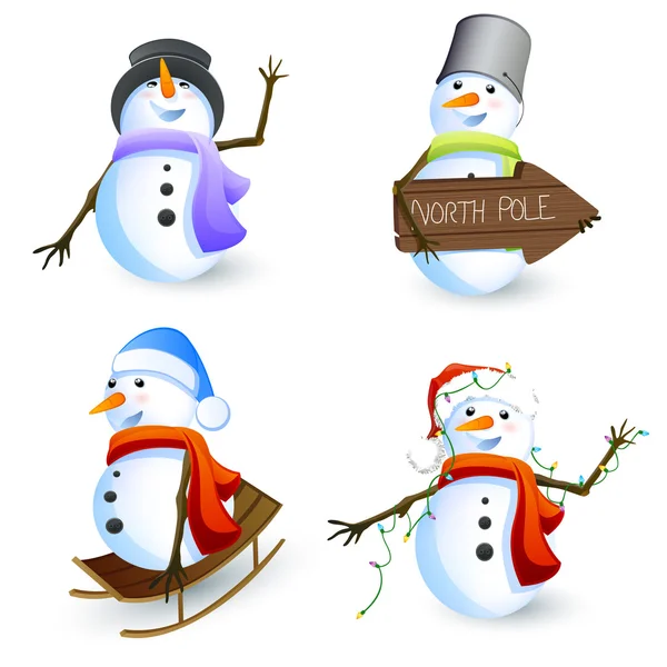 Cute Vector Snowmen — Stock Vector