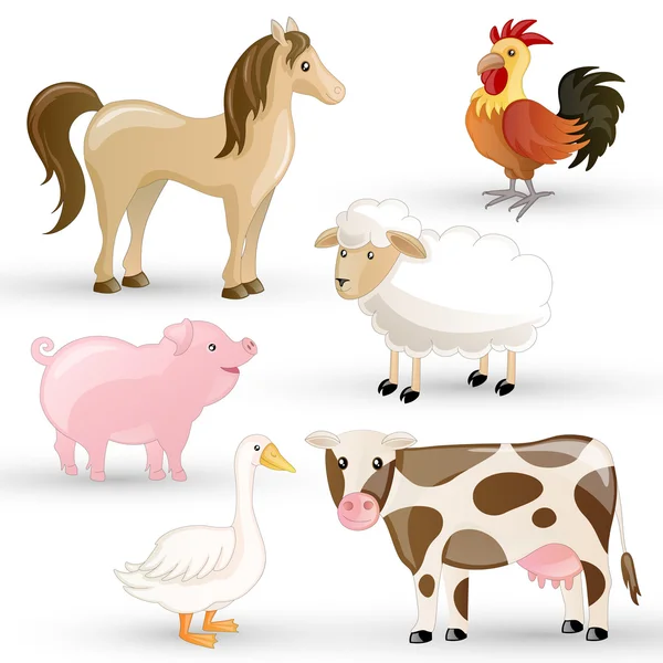 Conjunto de vetores de animais de fazenda isolados — Vetor de Stock
