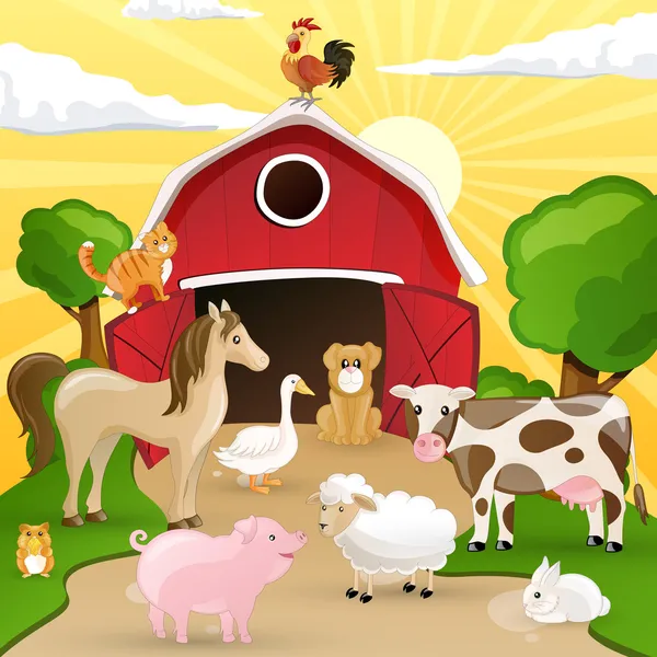 Vektorbauernhof mit Tieren — Stockvektor