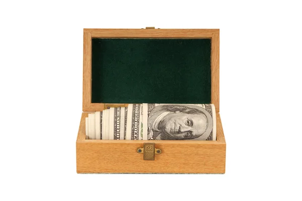 Hundred dollar bills money in a box — Stock Photo, Image