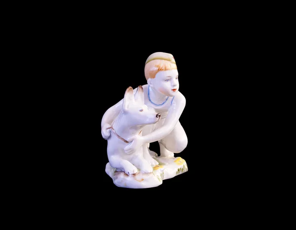 Sculpture "Boy with a dog. The young border guard." Porcelain figurine from the USSR, 1952 — Stock Photo, Image
