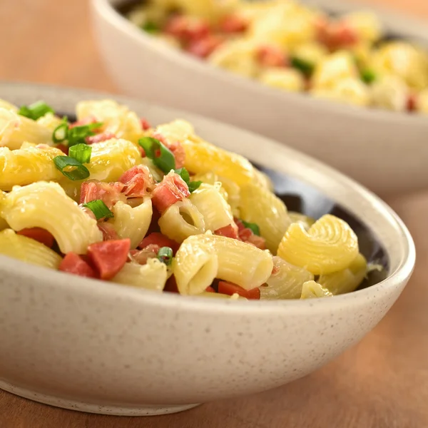 Elbow Pasta with Sausage, Cheese and Green Onion — Stock Photo, Image