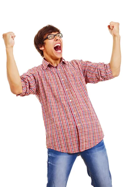 Happy man with hands up — Stock Photo, Image