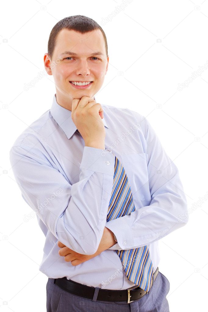 Young business man with hand near chin