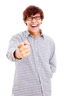 Guy pointing out and laughing clipart