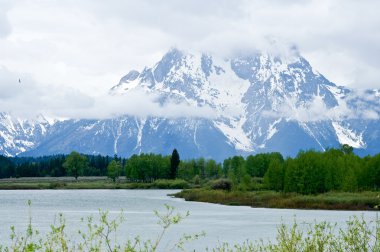 Zirveleri karla Grand Teton Gölü şapkalı