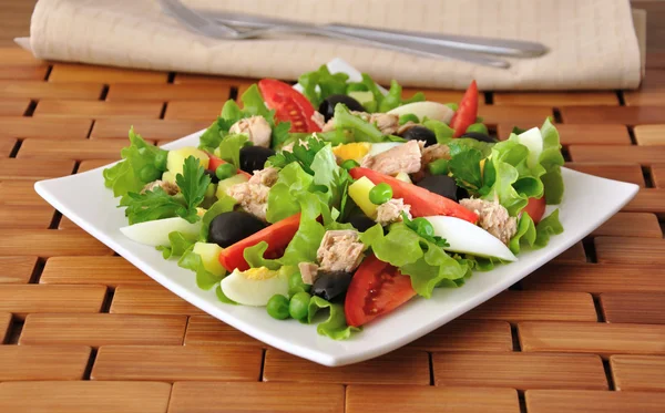 Ton balığı ve yumurta ile sebze salatası — Stok fotoğraf