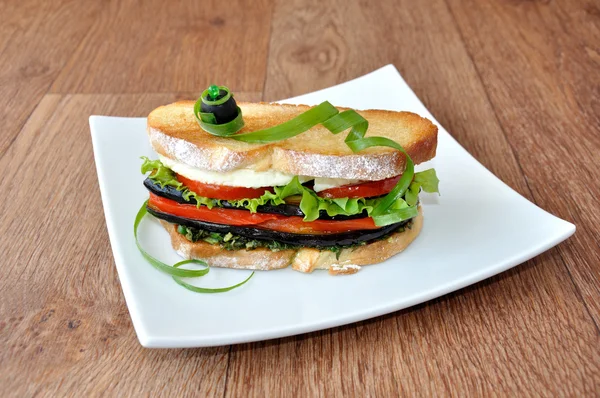 Sandwich with eggplant, tomatoes — Stock Photo, Image