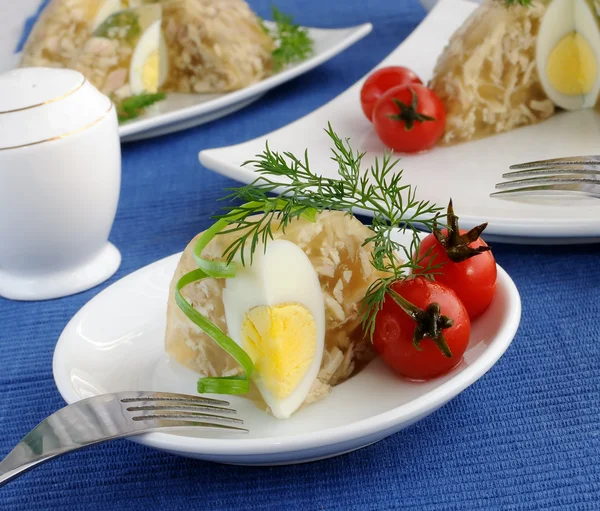 닭고기와 달걀 젤리의 조각 — 스톡 사진