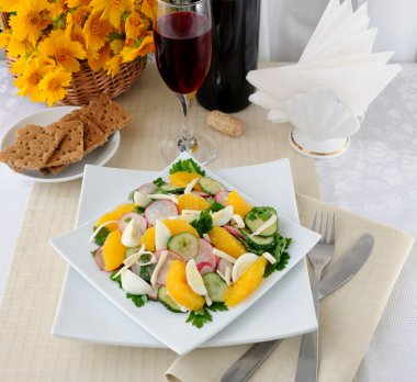 Vitamin salad with pink wine clipart