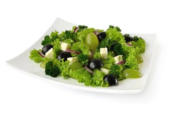Salad of lettuce with cheese and grapes — Stock Photo, Image