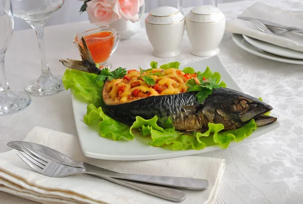 stock image The fish (mackerel), stuffed with vegetables and cheese