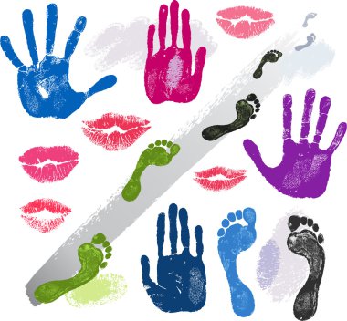 Set hands, lips, foots, footsteps prints clipart