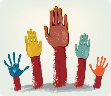 Voting hands isolated on grey metallic background clipart