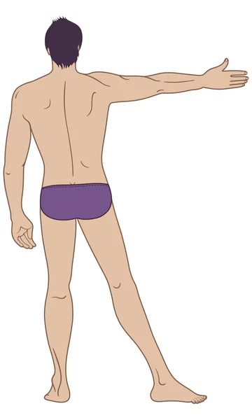 立っている裸の男の完全な長さのバックビュー — ストックベクタ