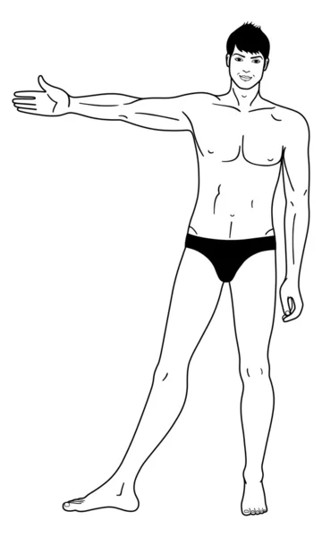 Visualizzazione frontale a tutta lunghezza di un uomo nudo in piedi — Vettoriale Stock