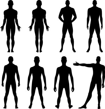 Full length front, back silhouette of man clipart