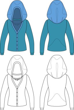 Template outline illustration of a blank hooded cardigan clipart