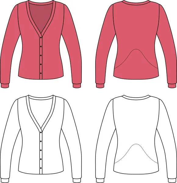 Template outline illustration of a blank cardigan — Stock Vector