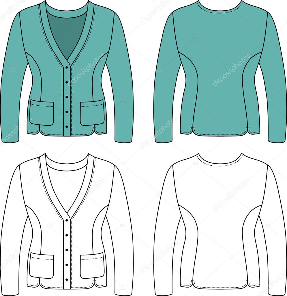 Template outline illustration of a blank cardigan Stock Vector by