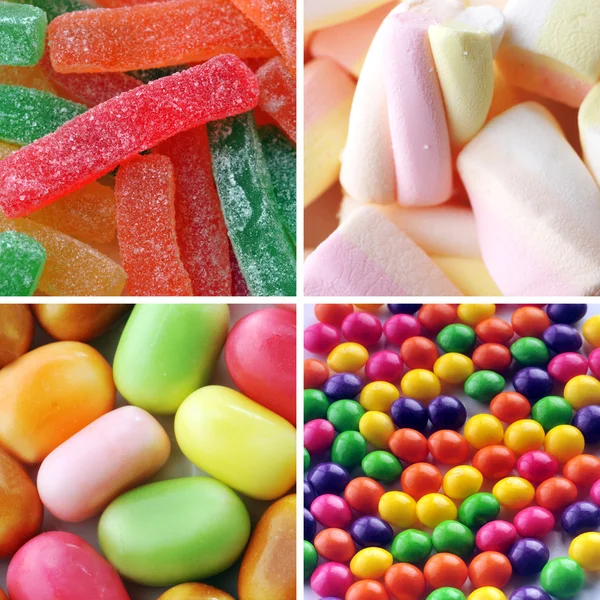 Four different candy background — Stock Photo, Image