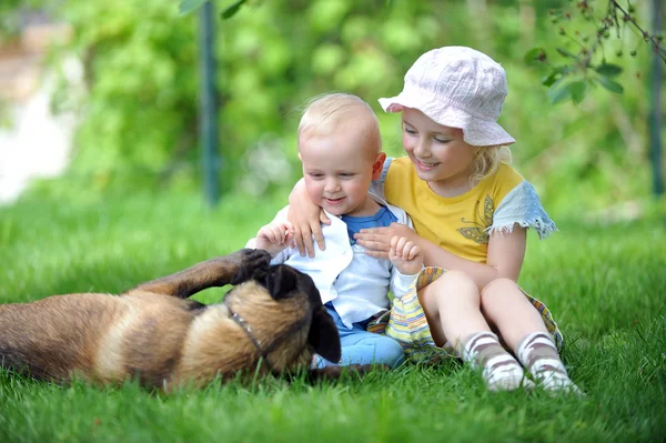 Děti a pes — Stock fotografie